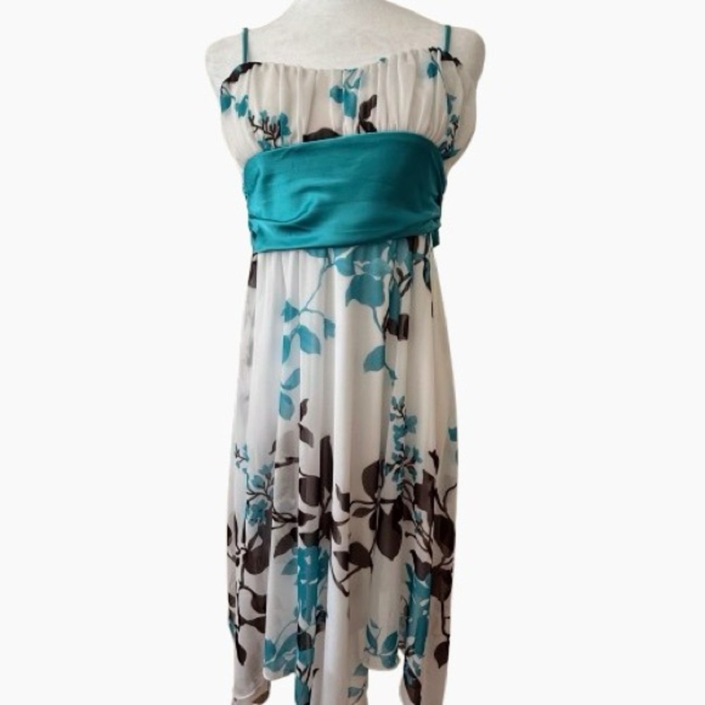Speechless Blue and Brown Pleated Midi Sundress with Spaghetti Straps